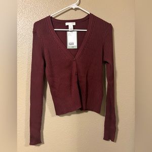 Burgundy ribbed cardigan size L